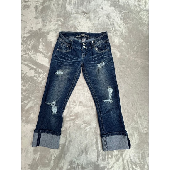 Almost Famous Denim - Almost Famous‎ Women Blue Denim Distressed Cropped Jeans Size 9